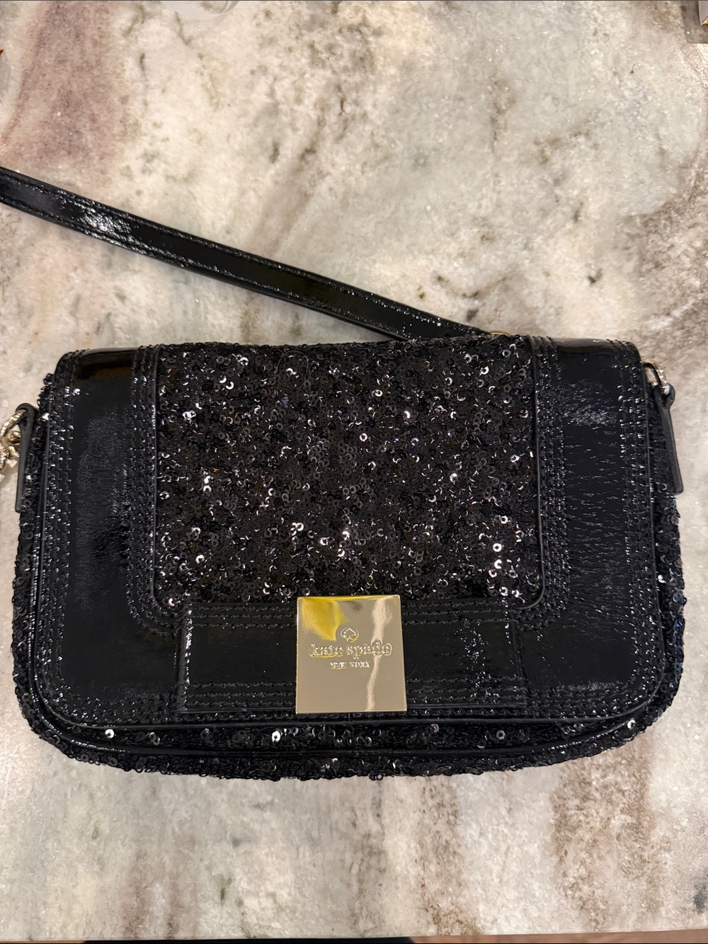 kate spade Black Sequin Patent Crossbody Bag
